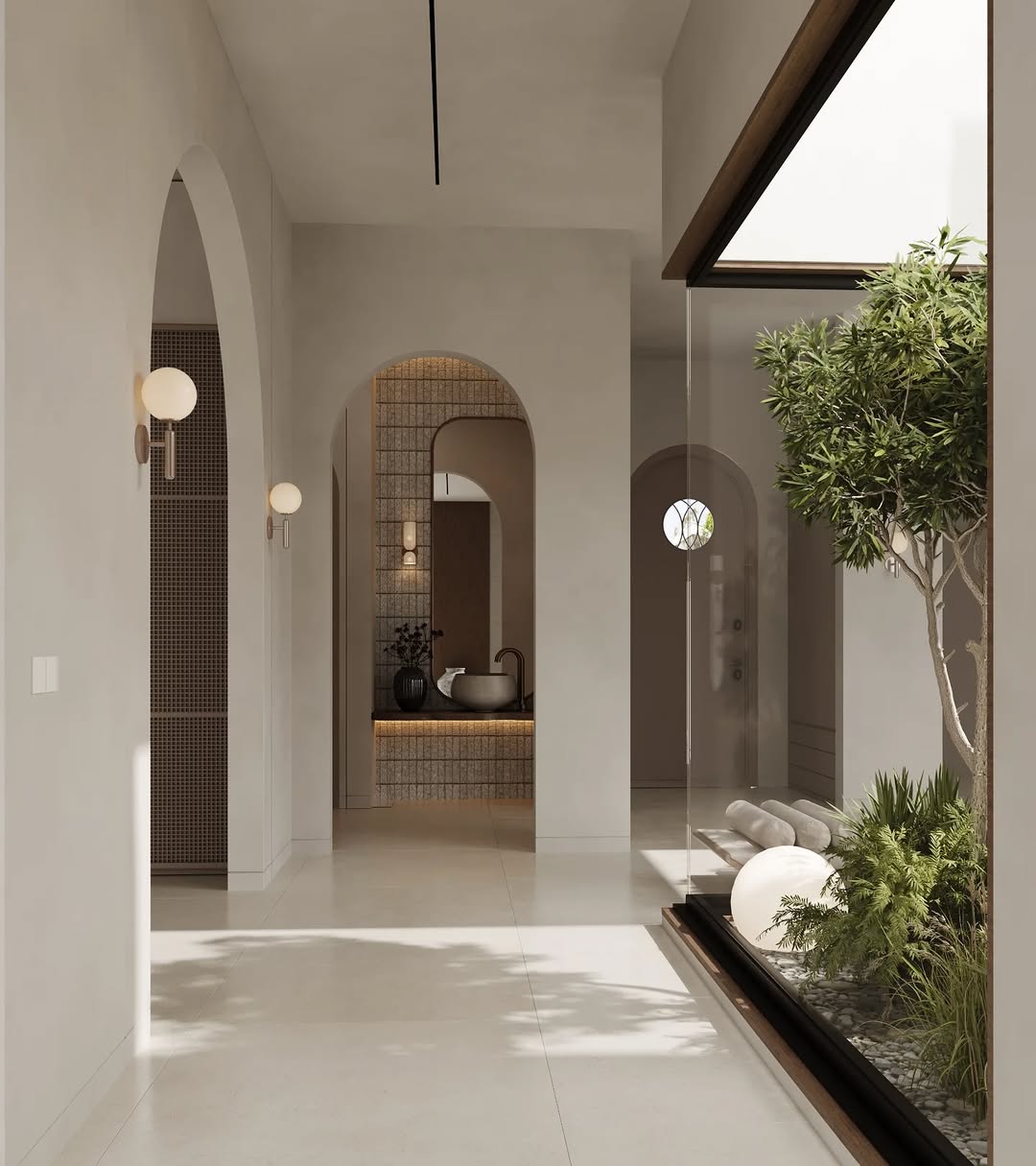 Arched Hallway & Vanity