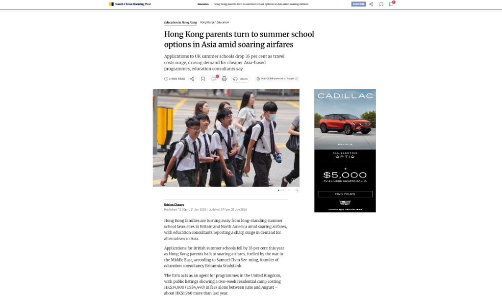 SCMP - Hong Kong parents turn to summer school options in Asia