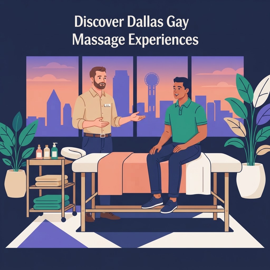 Discover Dallas Top Gay Massage Experiences — flat vector editorial illustration