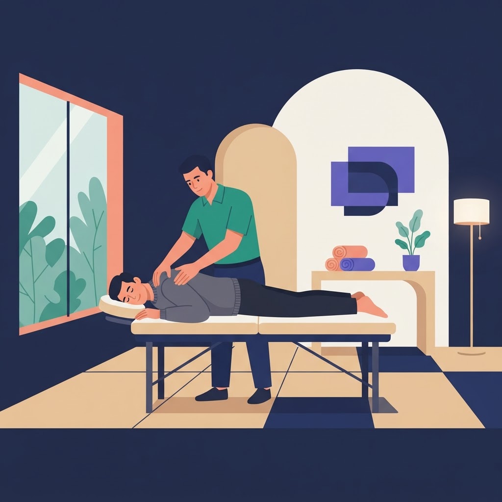 Finding the Best Men's Massage Services — flat vector editorial illustration