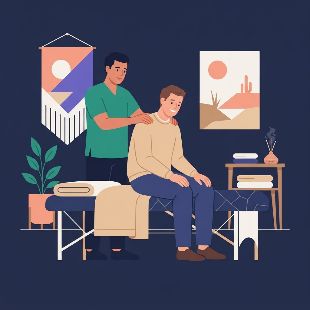 Exploring the Benefits of Gay Massage Therapy — flat vector editorial illustration
