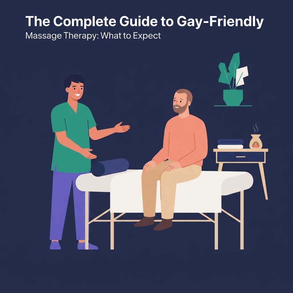 The Complete Guide to Gay-Friendly Massage Therapy: What to Expect — flat vector editorial illustration