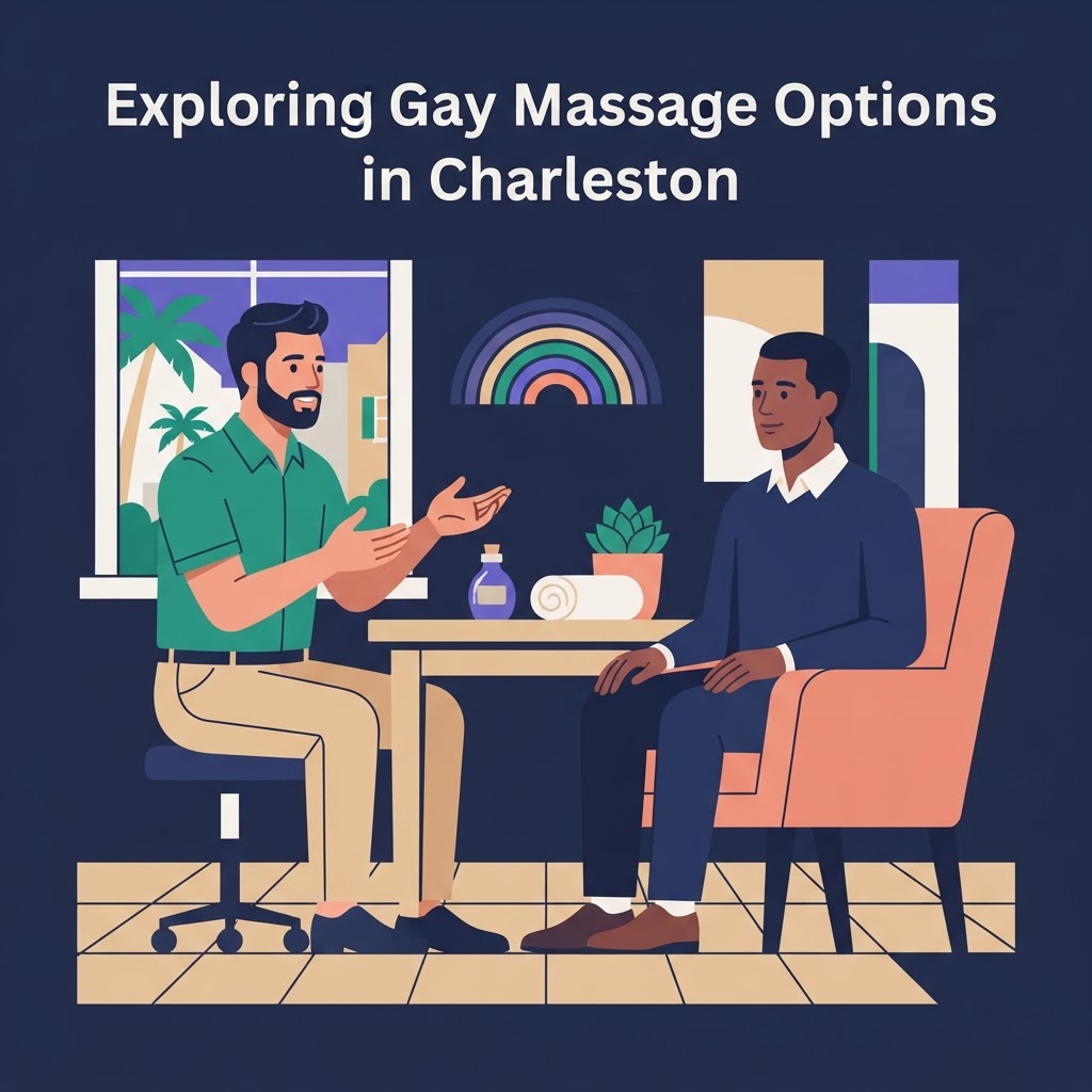 Exploring Gay Massage Options in Charleston — flat vector editorial illustration