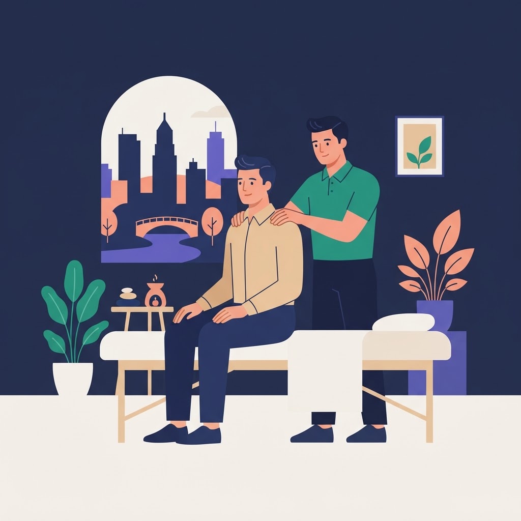Exploring Gay Massage Services in Providence — flat vector editorial illustration