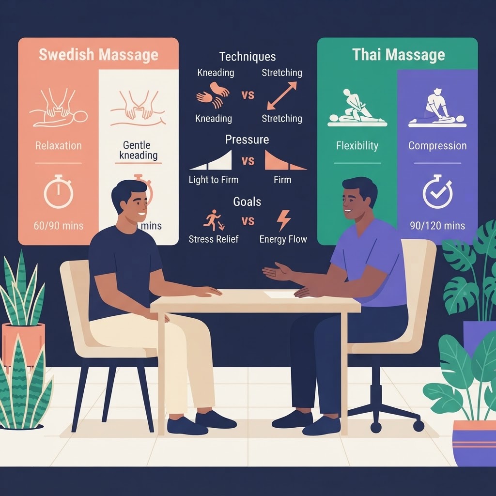 Service comparison for Thai Massage vs Swedish Massage: Techniques, Benefits, and Which to Choose