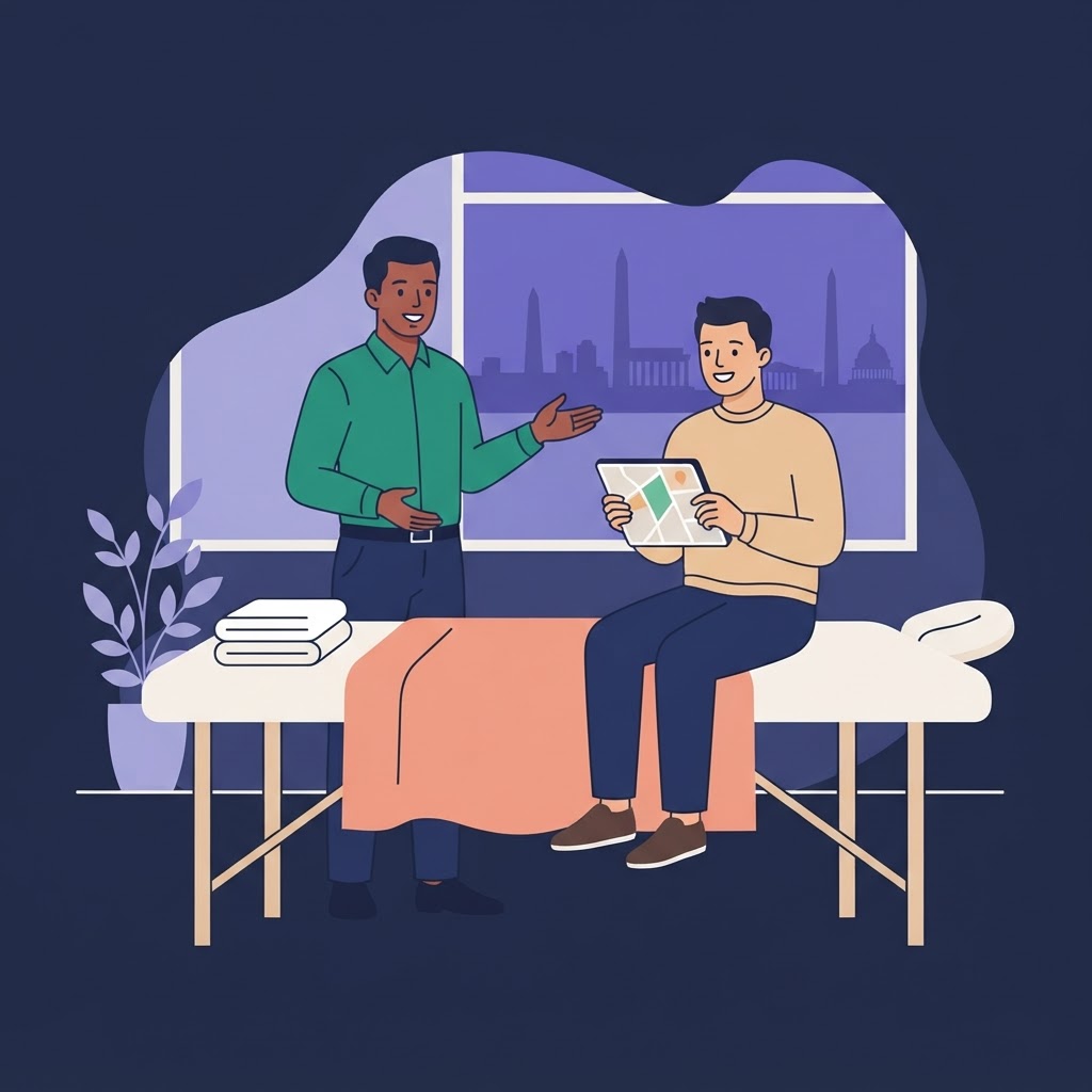 Finding LGBTQ Friendly Massage Services Nearby — flat vector editorial illustration
