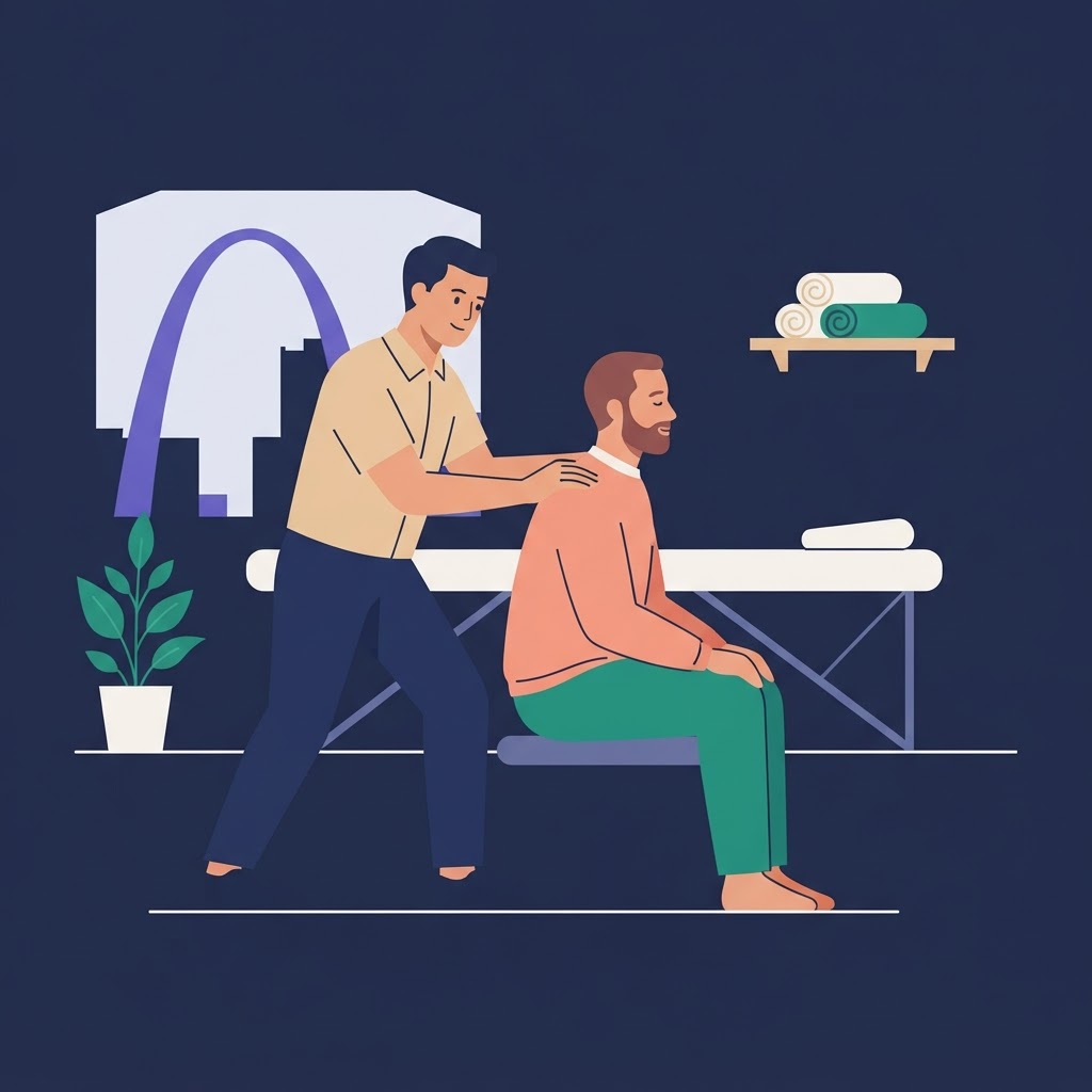 Exploring Gay Massage Services in St. Louis — flat vector editorial illustration