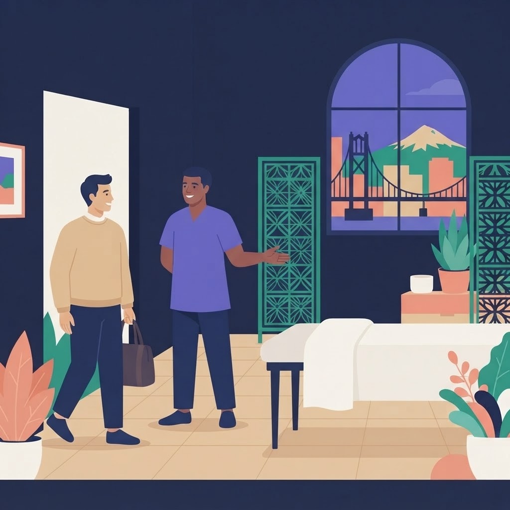 Studio welcome for Exploring Gay Massage Services in Portland
