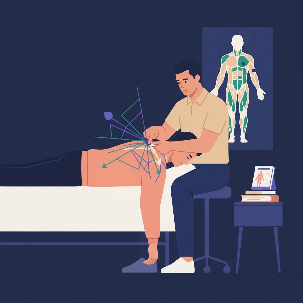 The Ultimate Guide to Trigger Point Therapy: Release Pain at Its Source — flat vector editorial illustration