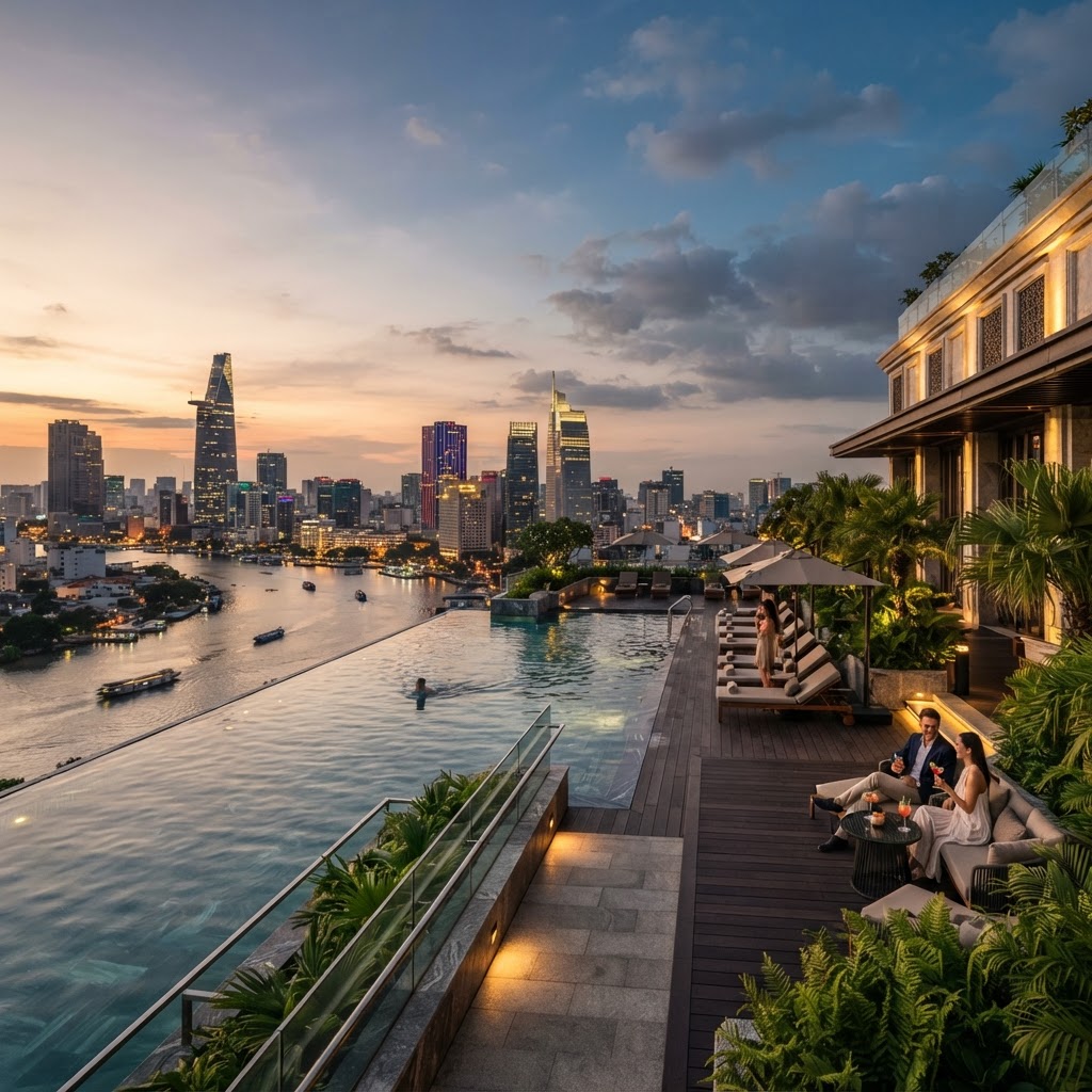 Skyline of Ho Chi Minh City with prominent hotels, 2026
