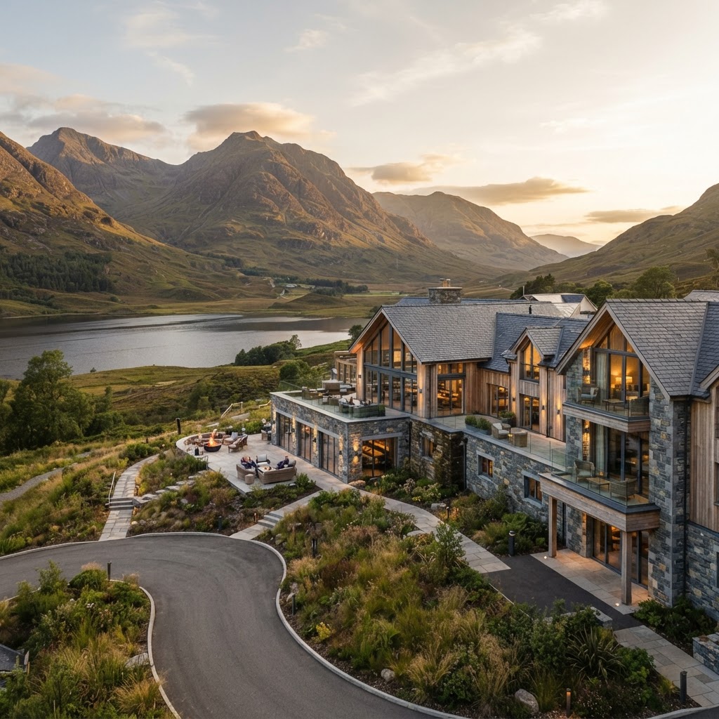 Scenic view of a resort in the Scottish Highlands