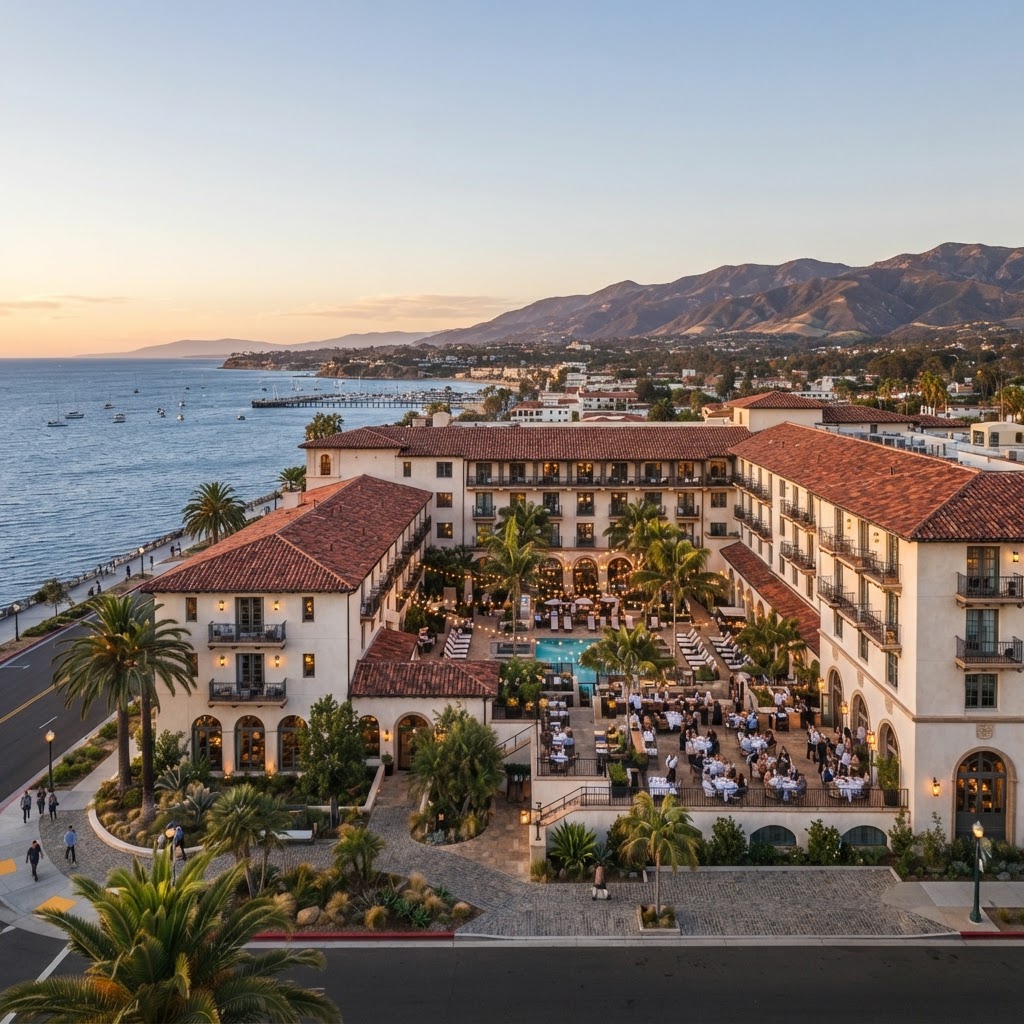 Luxury hotel in California with investors discussing purchase
