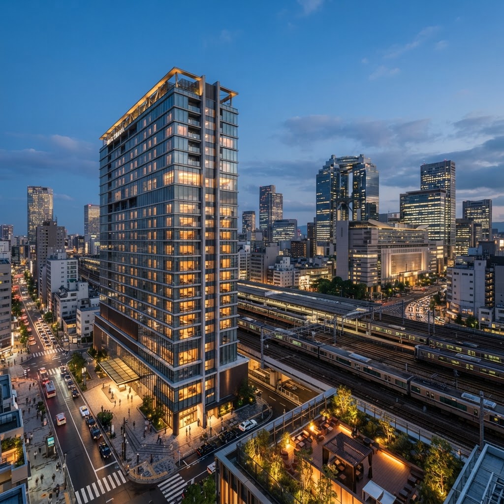 Aerial view of Osaka skyline showcasing hotels and investment opportunities