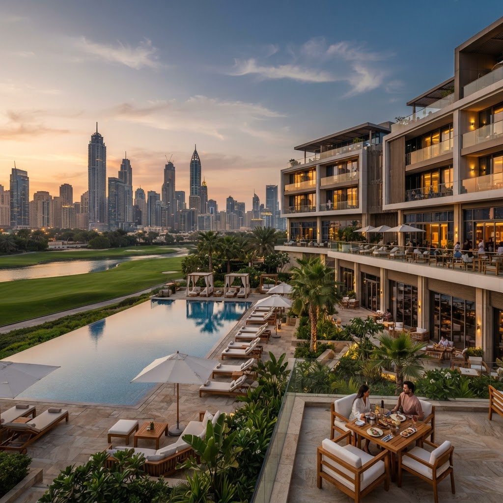 Luxury waterfront hotel properties along Dubai Marina skyline showcasing premium hospitality investment opportunities