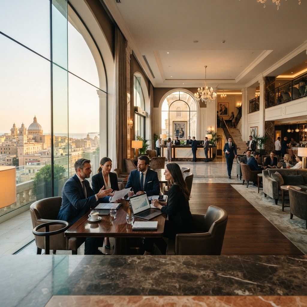 Professional using digital hotel valuation calculator with financial analytics dashboard and property metrics