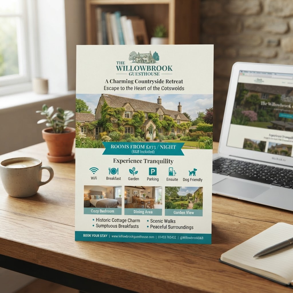 Bed and breakfast marketing flyer example created with AI