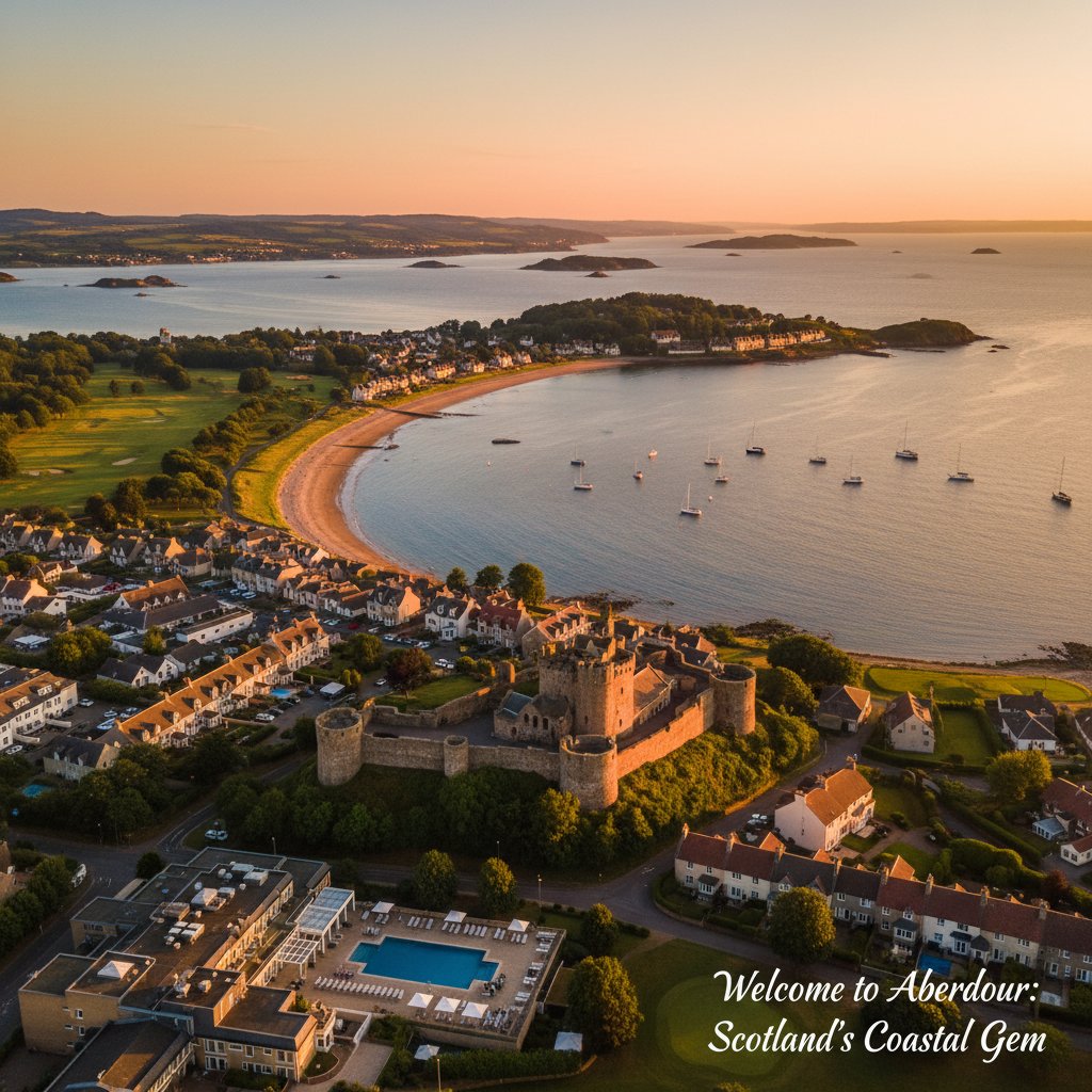 Scenic view of Aberdour coastline and historic attractions