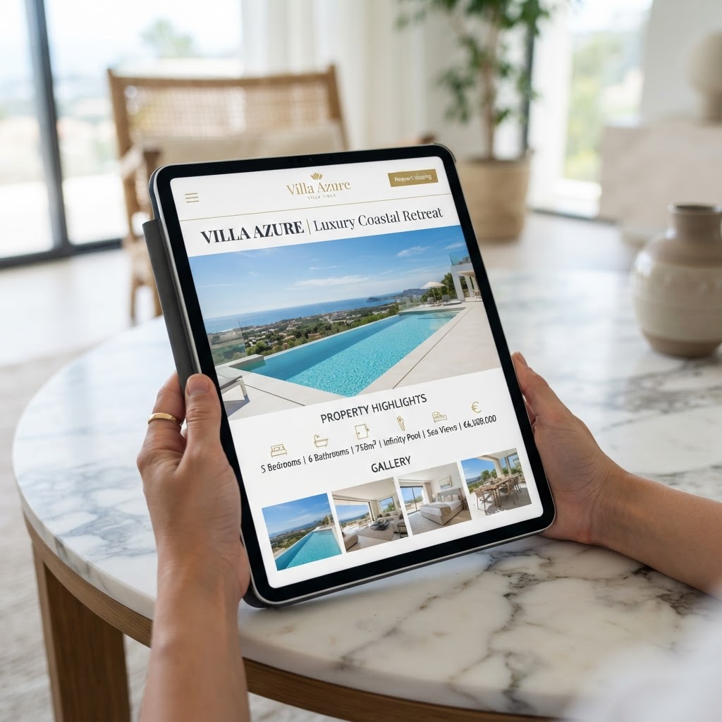Digital property PDF brochure example on a tablet