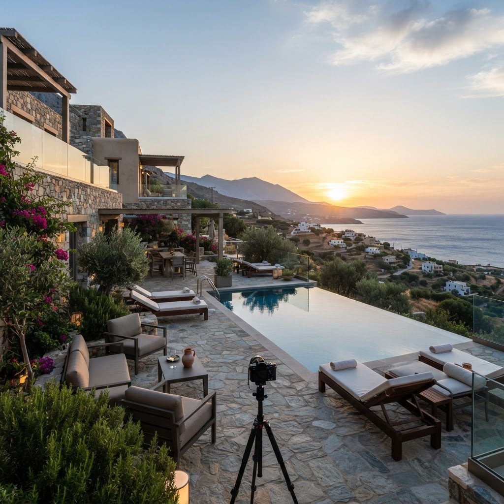 Scenic view of Amnatos with modern hotels, representing market insights for 2026