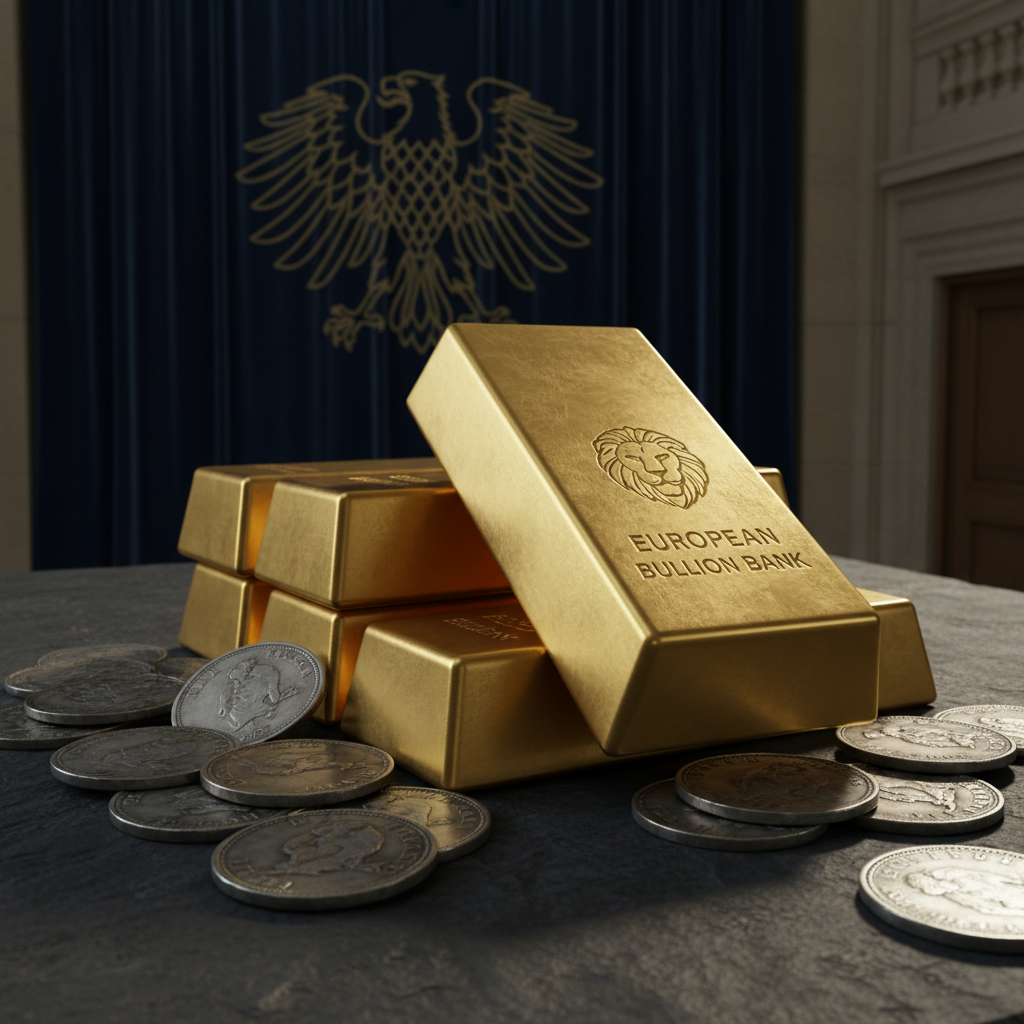 Gold bars and silver coins representing precious metals investment