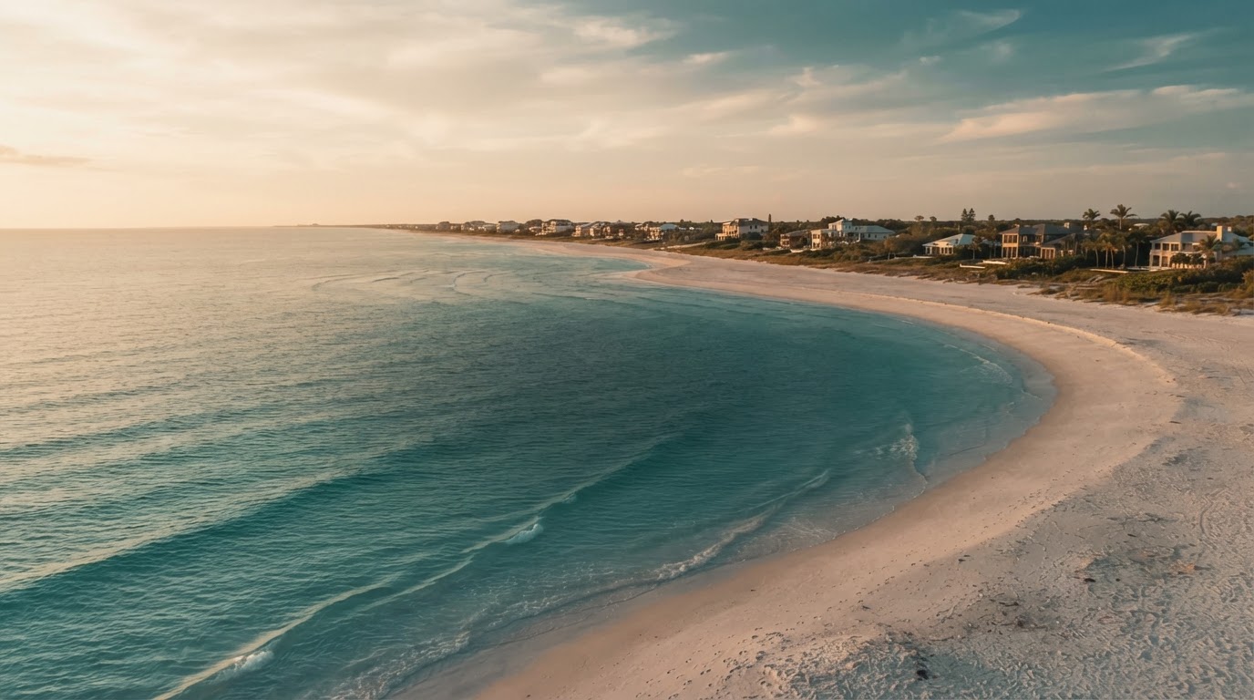 Florida Gulf Coast coastline at golden hour