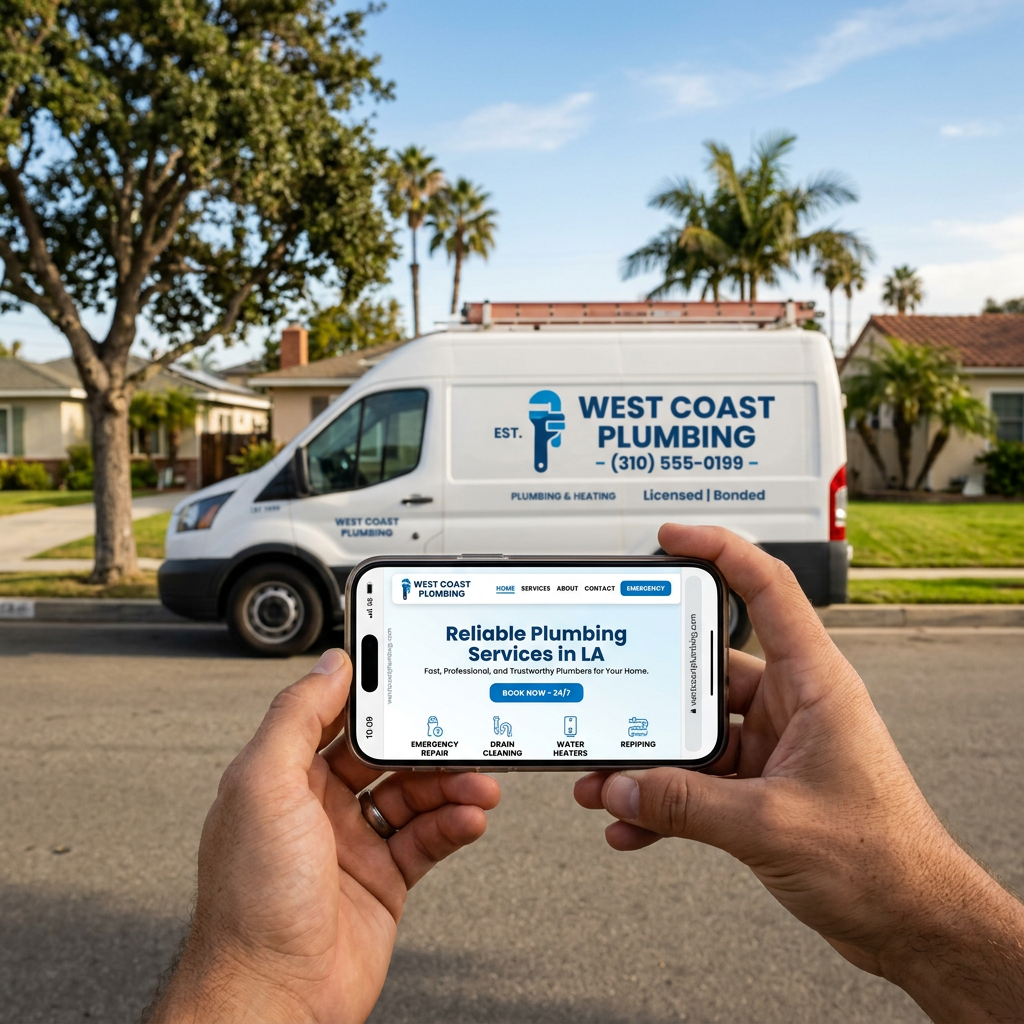 When Someone's Pipes Burst at 11pm, They Call the First Plumber They Trust Online. For California Plumbing Businesses — custom website design preview by Swift Sites HQ