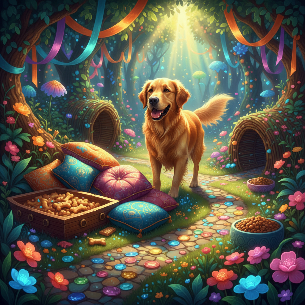 Dog enjoying a treasure hunt game, looking excited, Fun Games for Dogs