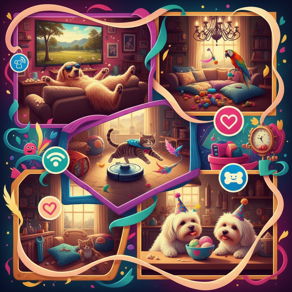 Collage showcasing pets being cared for by Camille's Petsitting.