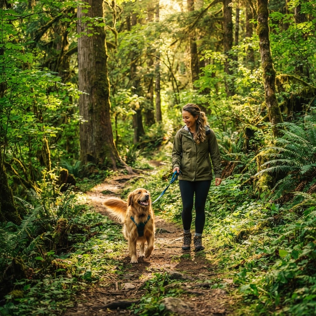 Pet sitter taking a dog on a long walk