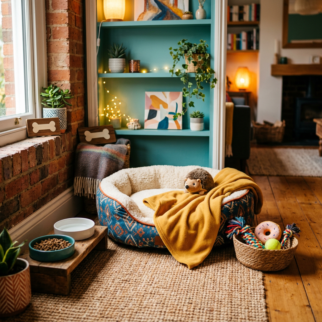 Cozy corner setup for a pet.
