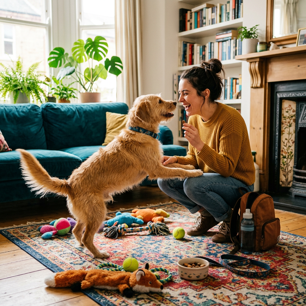 Dog meeting a pet sitter for the first time.