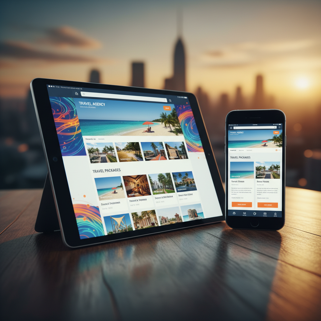 Responsive web design shown on smartphone and tablet.