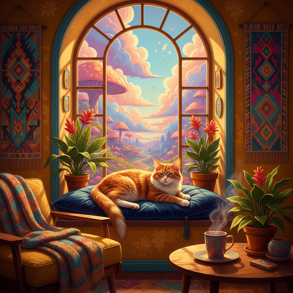 A relaxed cat sleeping peacefully near the window.