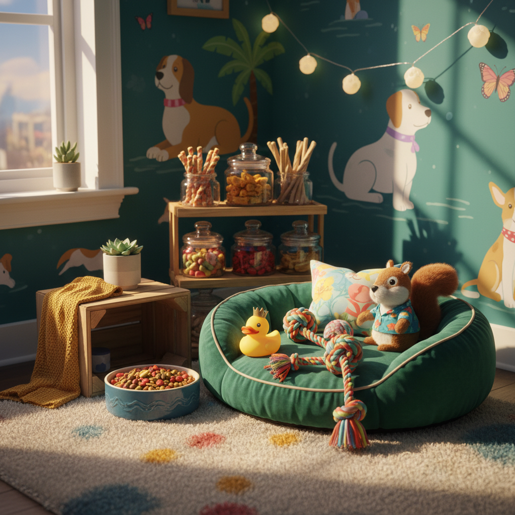 Cozy pet corner setup for a staycation with Camille's Petsitting.