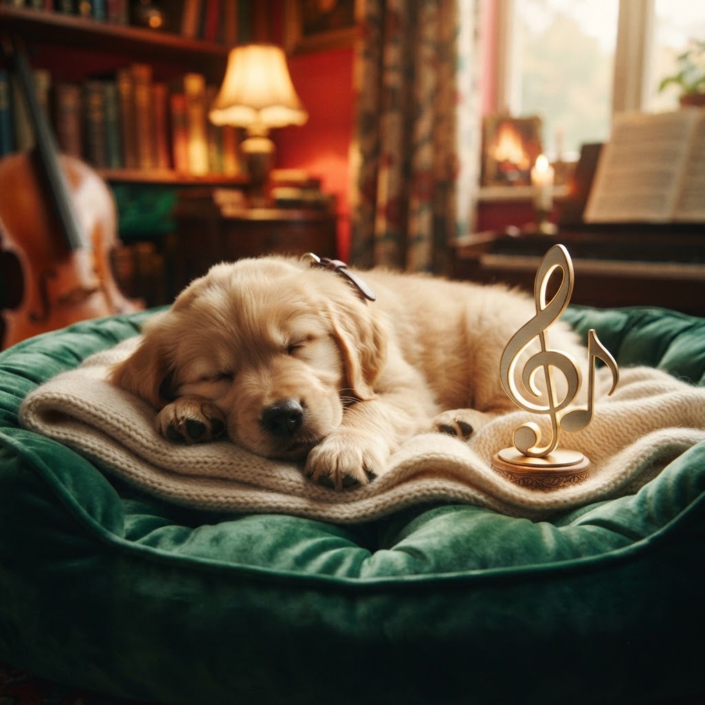 Puppy resting to classical music