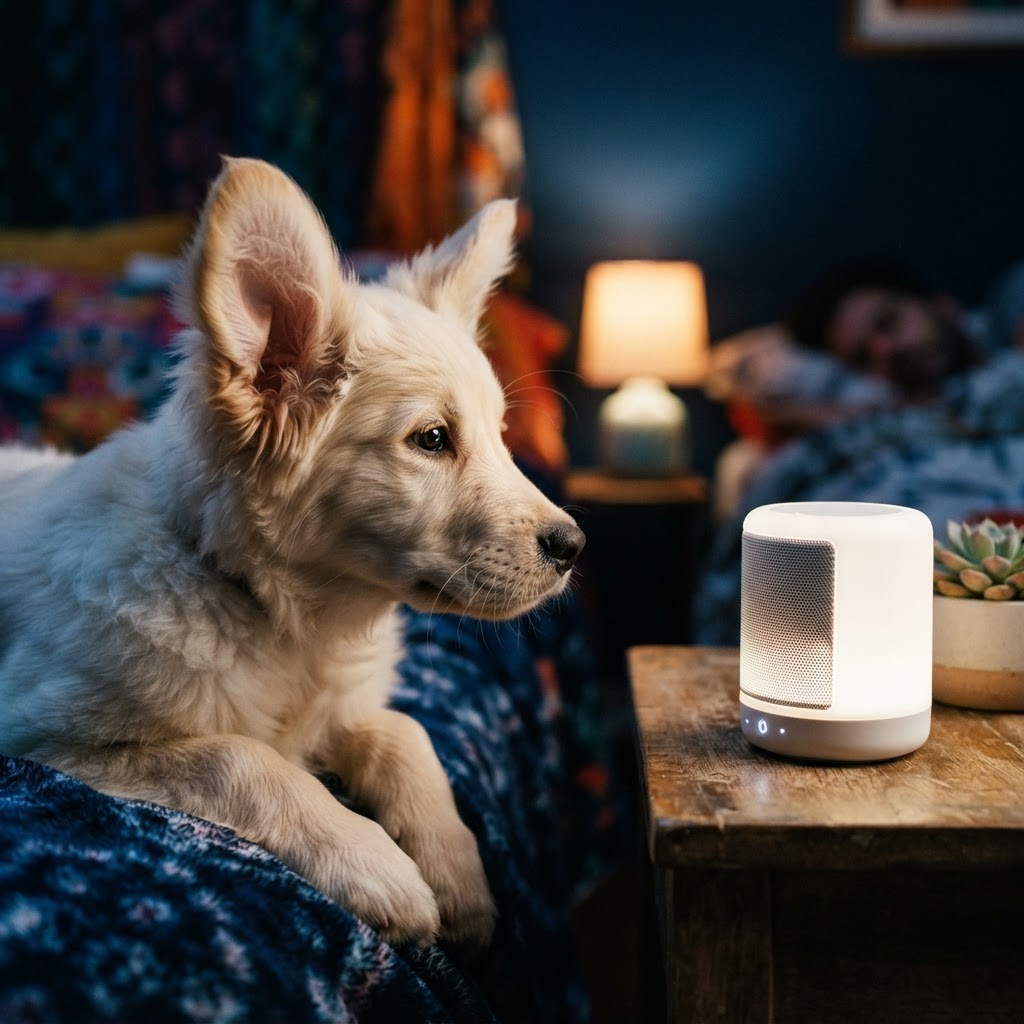 Puppy listening to white noise