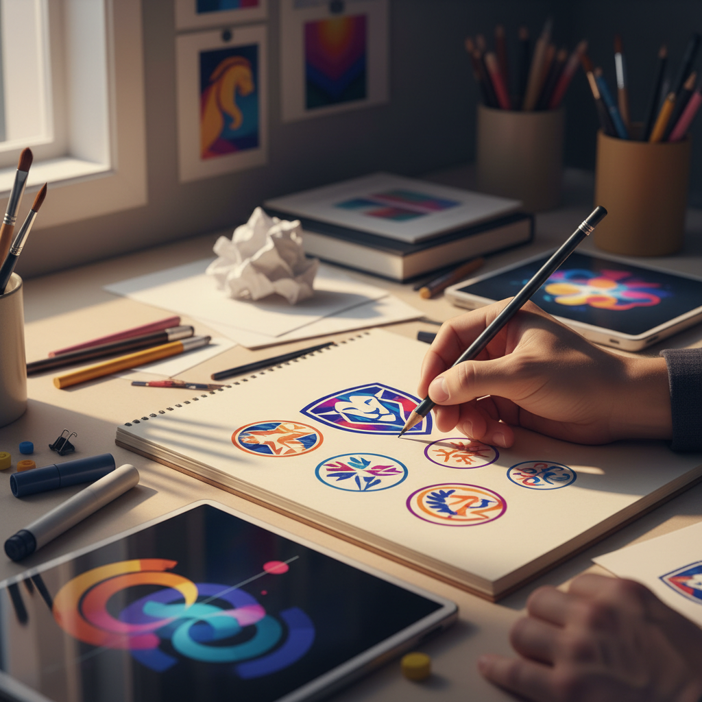 Designer sketching a logo for branding Social Media Design