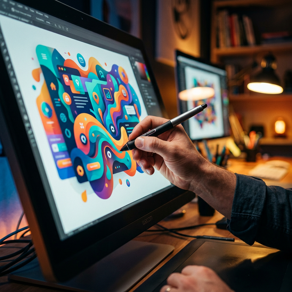 Graphic designer working on digital artwork with Tallahassee Web Design.