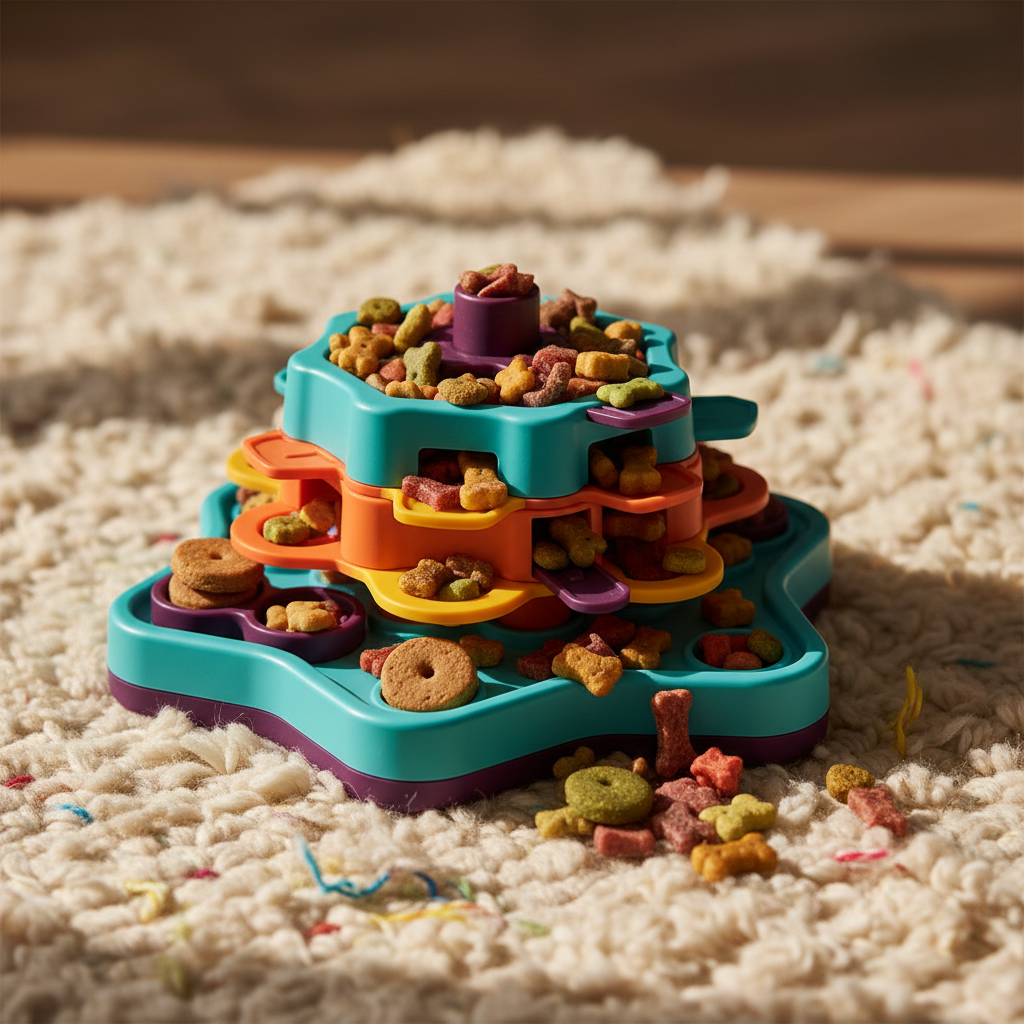 Puzzle toy for dogs with treats, promoting mental stimulation