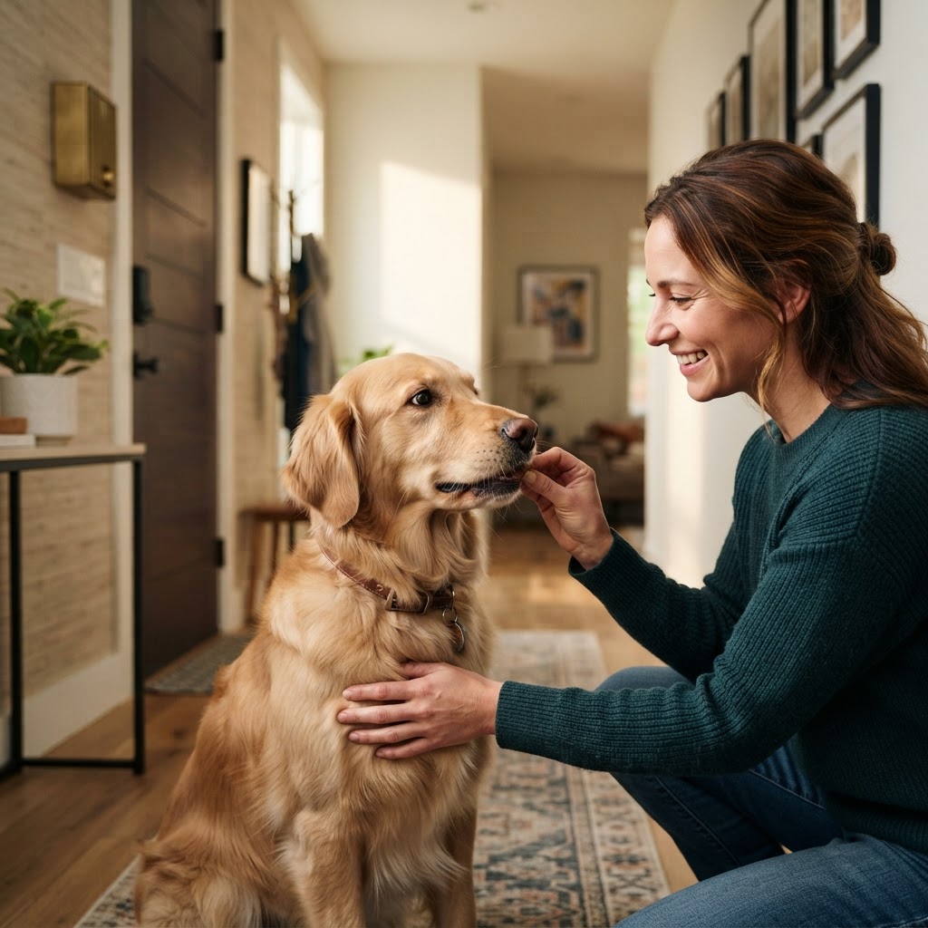 Training a dog to stay quiet at the door