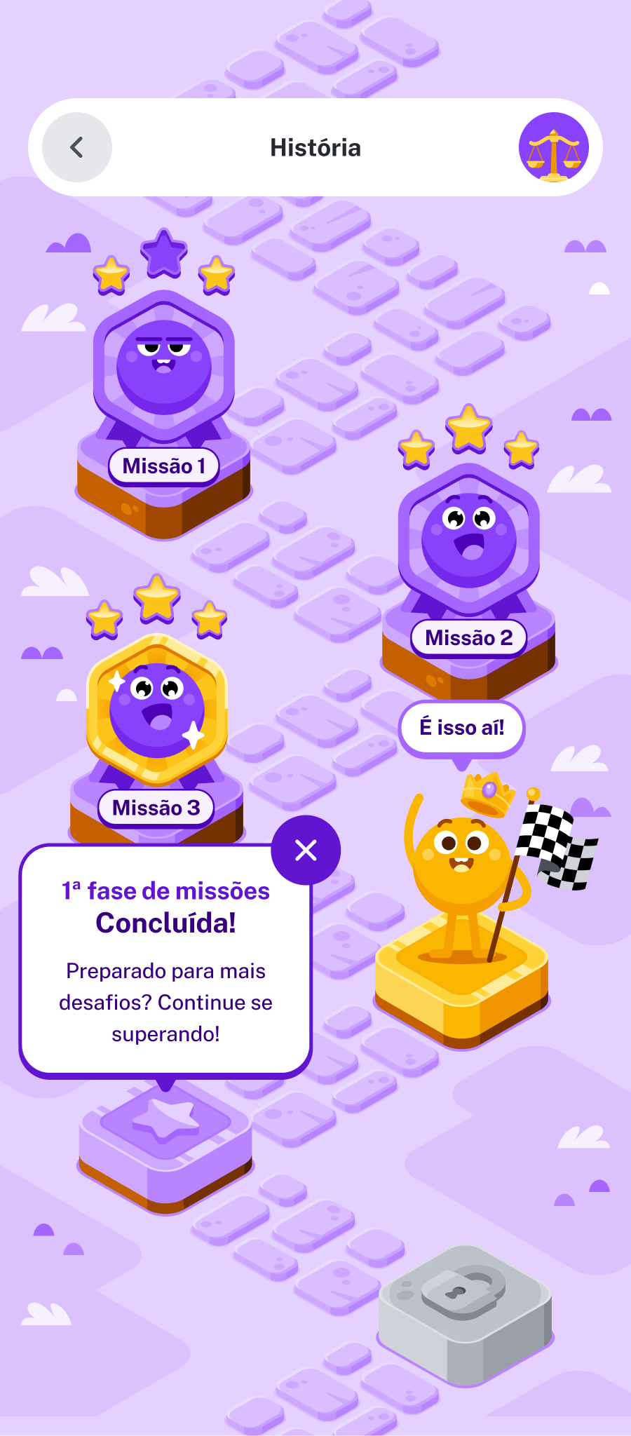 Tela de missões e conquistas do Plurall