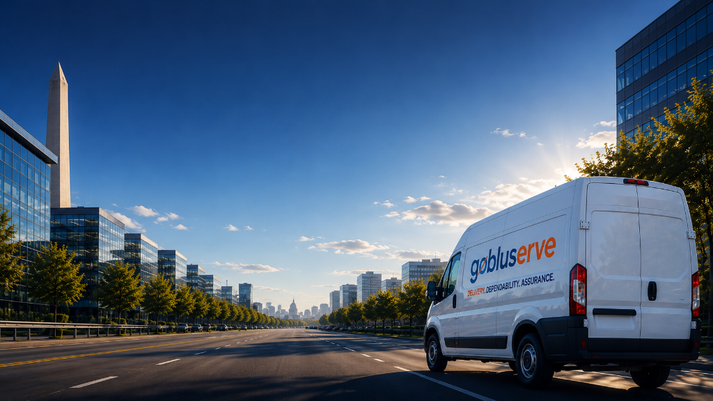 GoBluServe delivery van on city street