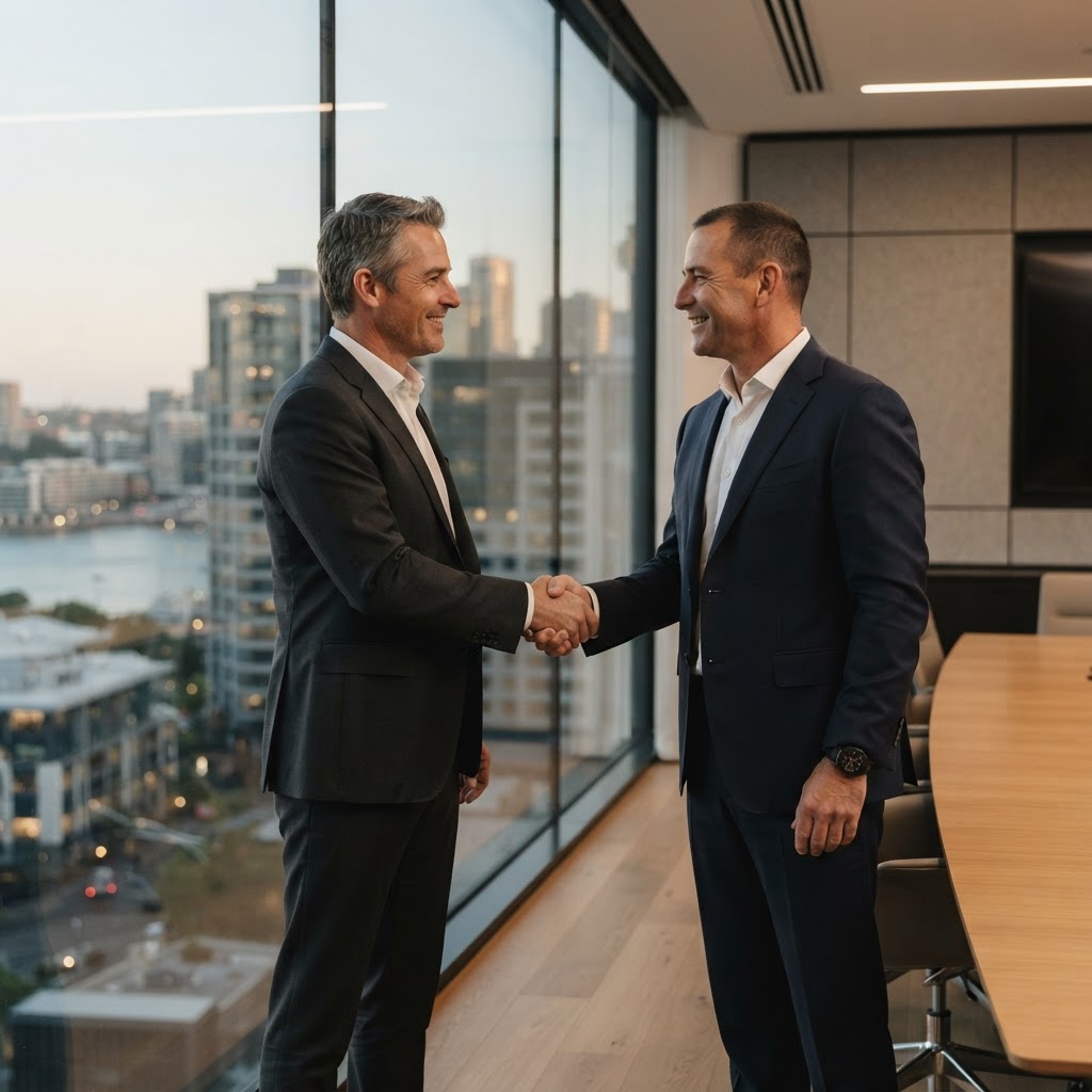 Business leaders discussing a partnership