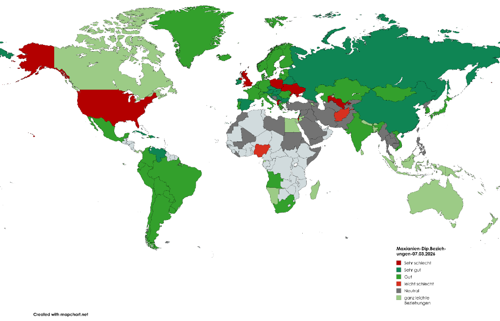 Diplomatische Beziehungskarte der Volksrepublik Maxianien