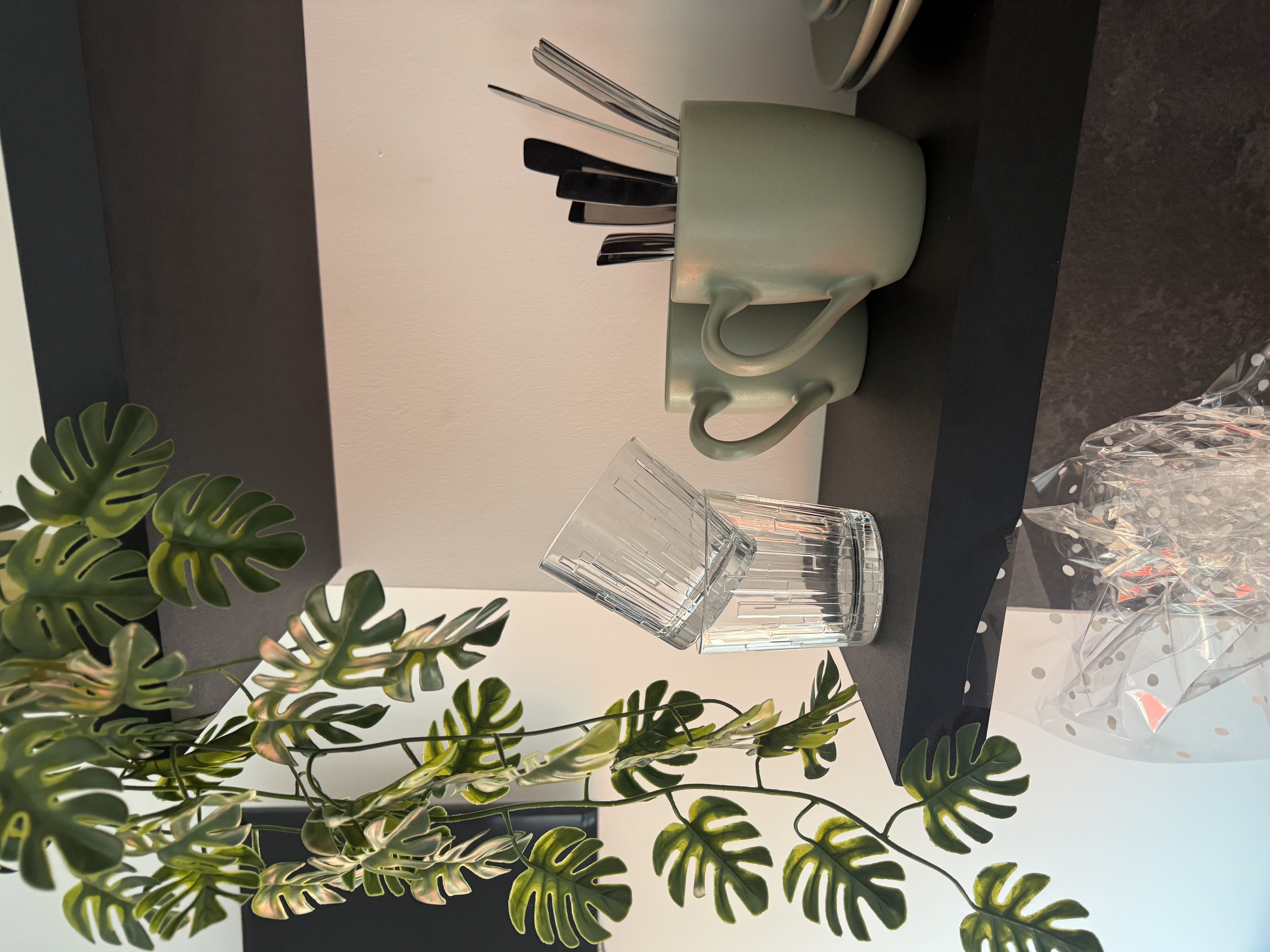 Staged shelving & tableware detail