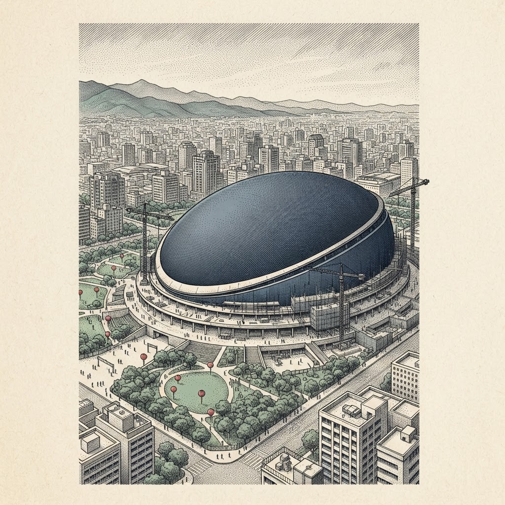 Conceptual editorial illustration of the planned Taiwan Super Dome in Taichung