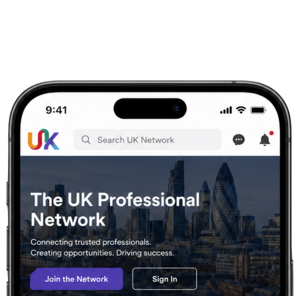 UK Professional Network app preview on iPhone