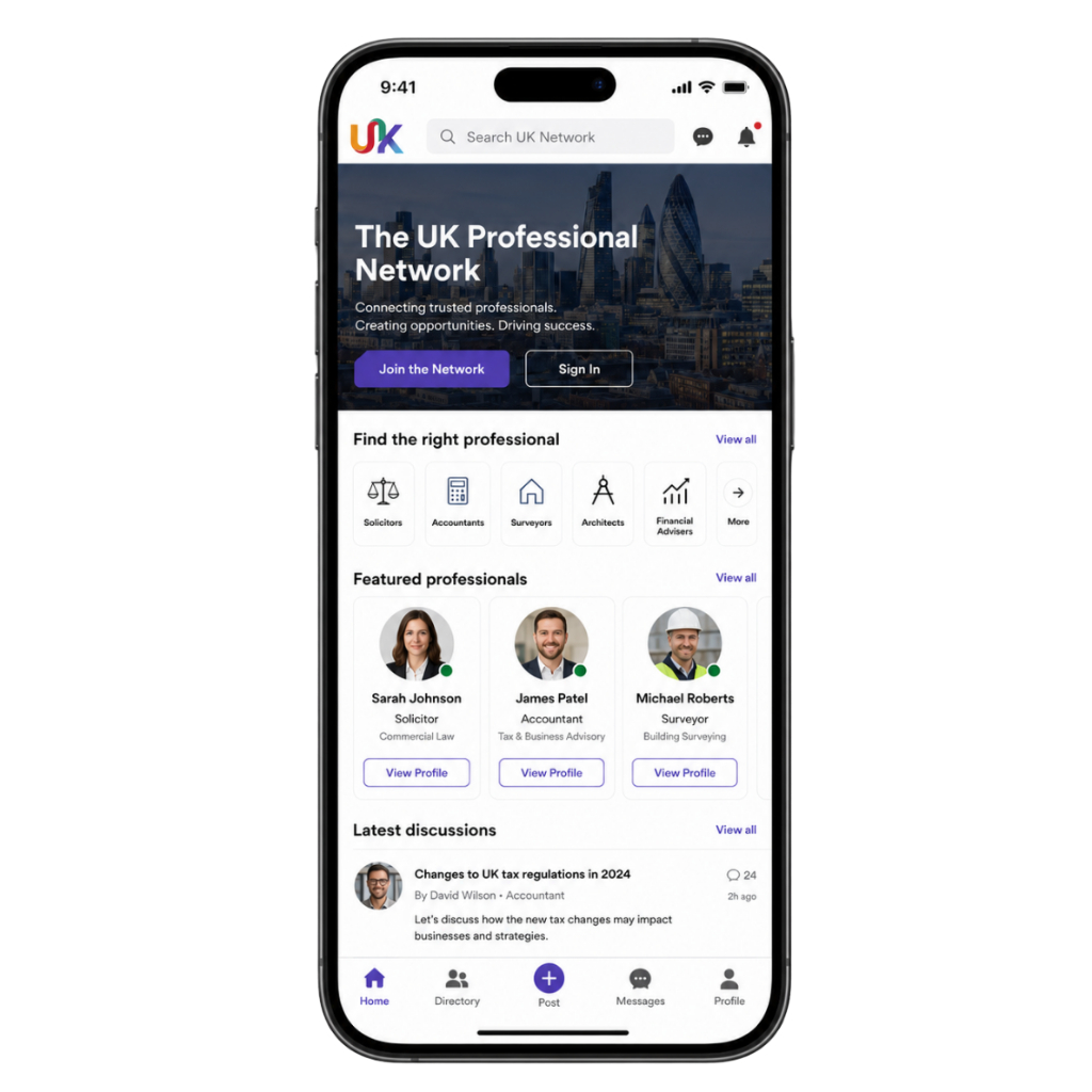 UK Professional Network app preview