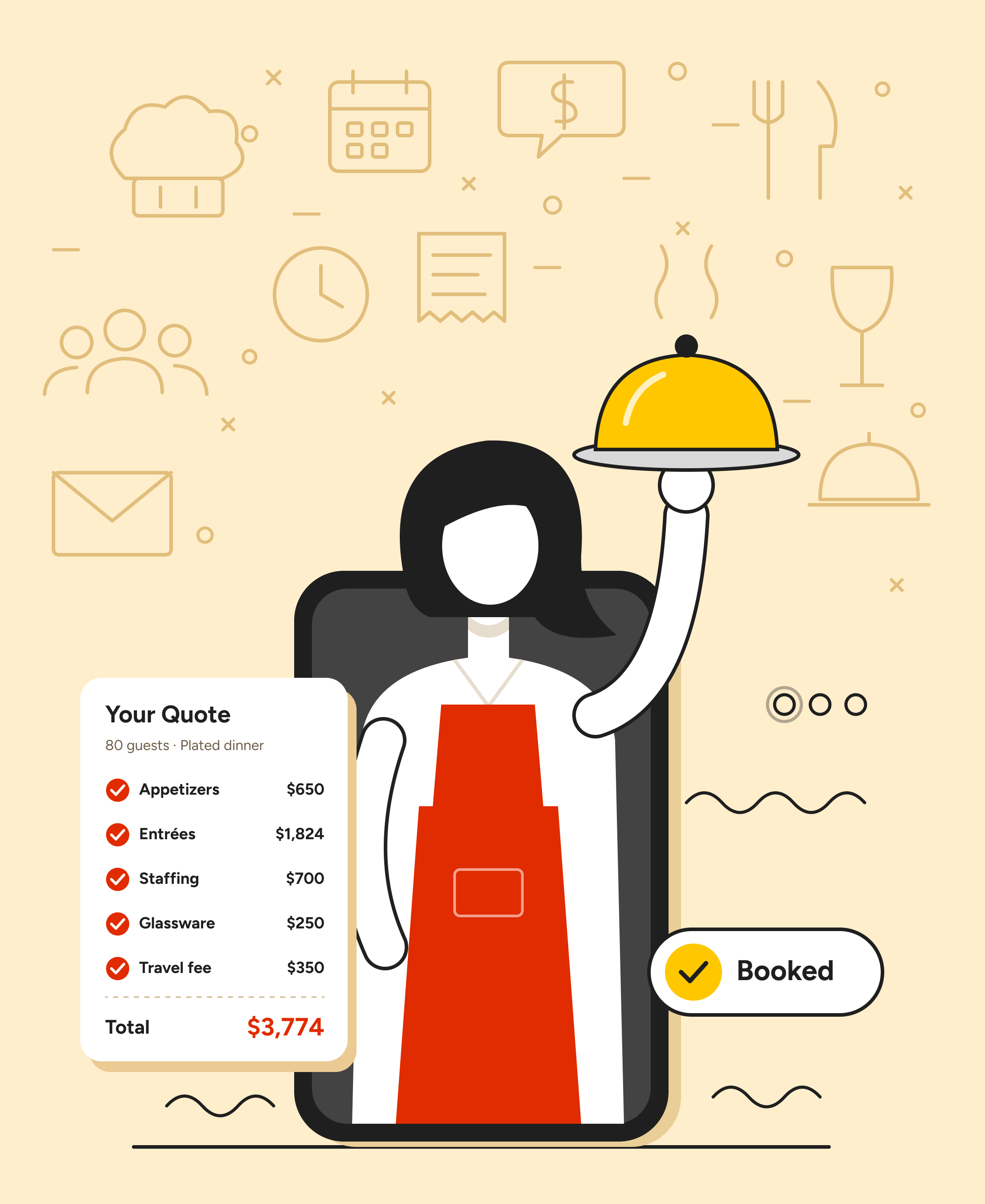 CRAVE quote builder illustration with a caterer holding a cloche