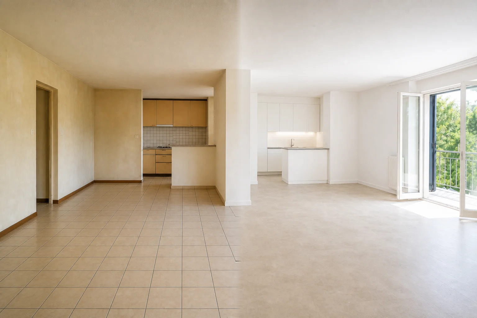 Rénovation cuisine ouverte et séjour à Genève — avant/après